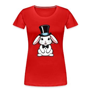 Weißes Kaninchen mit Hut und Fliege - Frauen Premium Bio T-Shirt - Rot - Vorne - Mia (176cm)