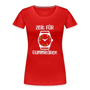 C’est l’heure des oursons en gélatine ! Bonbons Gummy Bear Watch - T-shirt bio Premium Femme - rouge - Devant - Mia (176cm)
