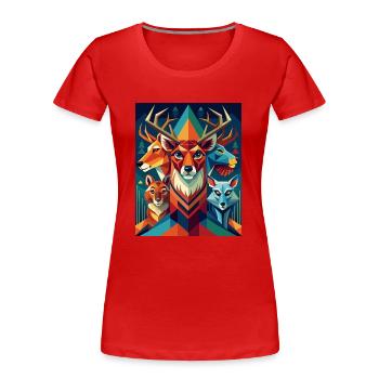 Geometrische Waldtiere - Frauen Premium Bio T-Shirt - Rot - Vorne - Mia (176cm)