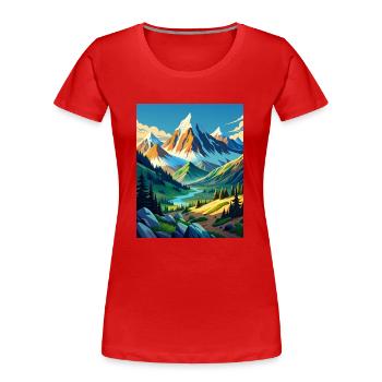 Beauté de la montagne avec des arbres et une rivière - T-shirt bio Premium Femme - rouge - Devant - Mia (176cm)