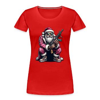 Gangster Santa mit AK 47 in Russenhocke - Frauen Premium Bio T-Shirt - Rot - Vorne - Mia (176cm)
