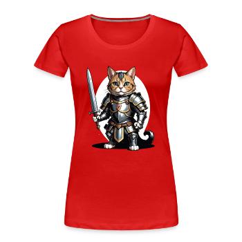 Cat Ritter Knight Katze Geschenk Mittelalter - Frauen Premium Bio T-Shirt - Rot - Vorne - Mia (176cm)