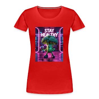 Brocoli Gym Workout RESTEZ EN BONNE SANTÉ - T-shirt bio Premium Femme - rouge - Devant - Mia (176cm)
