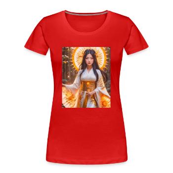 Amaterasu Strahlende Sonnengöttin im weißen Kimono mit - Frauen Premium Bio T-Shirt - Rot - Vorne - Mia (176cm)
