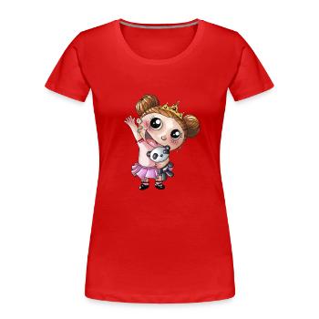 Winkendes Comic Mädchen mit Panda - Frauen Premium Bio T-Shirt - Rot - Vorne - Mia (176cm)