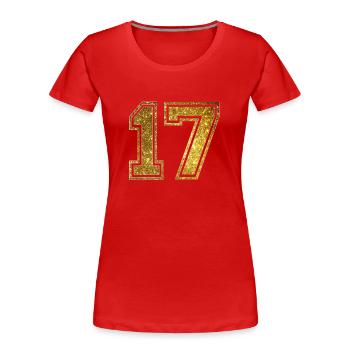 17 - 2017 - Gold Glitter - Frauen Premium Bio T-Shirt - Rot - Vorne - Mia (176cm)