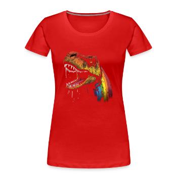 Regenbogen-Hals Tyrannosaurus - Frauen Premium Bio T-Shirt - Rot - Vorne - Mia (176cm)