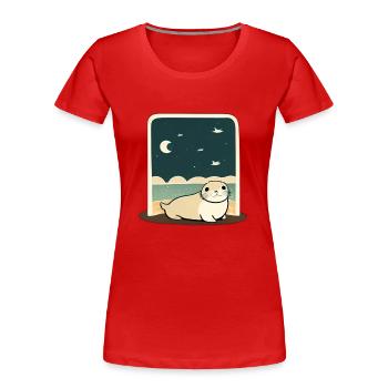Niedliche mollige Robbe am Ufer mit Nachthimmel - Frauen Premium Bio T-Shirt - Rot - Vorne - Mia (176cm)