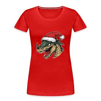 Dragon with Santa Hat: Festive Flame Fence - Women's Premium Organic T-Shirt - red - Front - Mia (176cm)