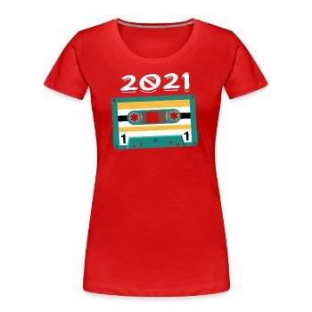 Cassette 2021 Vintage Anniversaire 2021 - T-shirt bio Premium Femme - rouge - Devant - Mia (176cm)