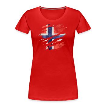 Norvège - Drapeau national, rayures, fissures - T-shirt bio Premium Femme - rouge - Devant - Mia (176cm)