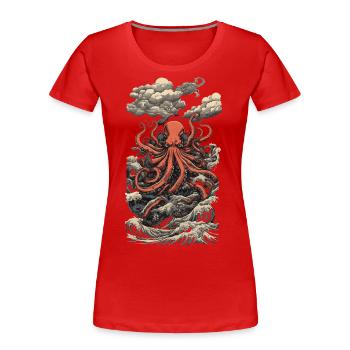 Ukiyo-E Octopus Sea Power & Art Japan Octopus - T-shirt bio Premium Femme - rouge - Devant - Mia (176cm)