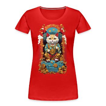 Design streetwear esthétique du chat porte-bonheur japonais - T-shirt bio Premium Femme - rouge - Devant - Mia (176cm)