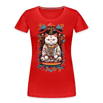 Lucky Cat Japon Esthétique Chat Rétro Design - T-shirt bio Premium Femme - rouge - Devant - Mia (176cm)
