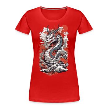 Ukiyo-E Dragon Retro Vintage Japanese Art - Women's Premium Organic T-Shirt - red - Front - Mia (176cm)