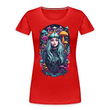 Magical Mushroom Woodland Psytrance Girl Design - Women's Premium Organic T-Shirt - red - Front - Mia (176cm)