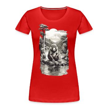 Japanischer Affe in heißer Quelle Vintage Kunst - Frauen Premium Bio T-Shirt - Rot - Vorne - Mia (176cm)