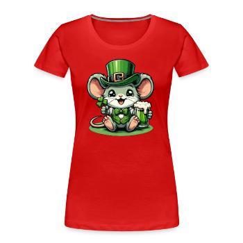 St. Patrick's Mouse in festive look - Women's Premium Organic T-Shirt - red - Front - Mia (176cm)