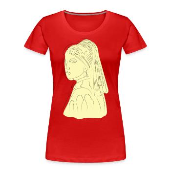 girl with a pearl earring line art - Women's Premium Organic T-Shirt - red - Front - Mia (176cm)
