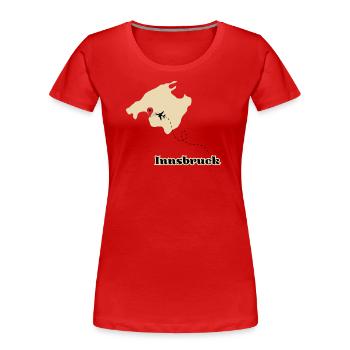 Reiseziel Mallorca Flug von Innsbruck - Frauen Premium Bio T-Shirt - Rot - Vorne - Mia (176cm)