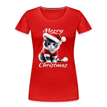 Merry Christmas cat with santa hat - Women's Premium Organic T-Shirt - red - Front - Mia (176cm)
