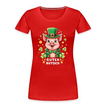 Guten Rutsch Silvester Neujahr Glücksschwein - Frauen Premium Bio T-Shirt - Rot - Vorne - Mia (176cm)