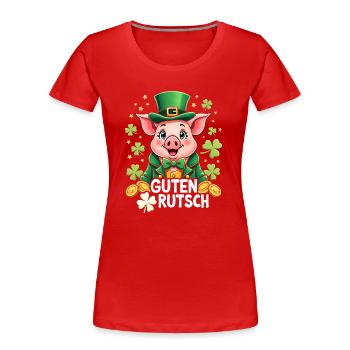 Guten Rutsch Silvester Neujahr Glücksschwein - Frauen Premium Bio T-Shirt - Rot - Vorne - Mia (176cm)