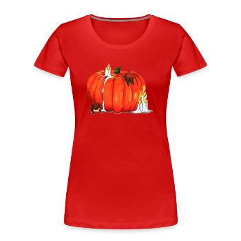 Citrouilles et chauves-souris - T-shirt bio Premium Femme - rouge - Devant - Mia (176cm)