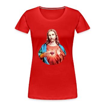 Jesus Christ | Herz Jesu linker Handsegen T-Shirt - Frauen Premium Bio T-Shirt - Rot - Vorne - Mia (176cm)