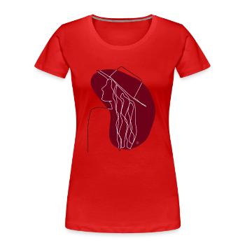 "Lady with Hat", Boho Line Art Design, "Faces" - Women's Premium Organic T-Shirt - red - Front - Mia (176cm)