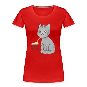 Kawaii Cat eating Ramen - Women's Premium Organic T-Shirt - red - Front - Mia (176cm)