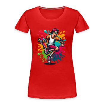 Skateboard mit Farbklecksen - Frauen Premium Bio T-Shirt - Rot - Vorne - Mia (176cm)