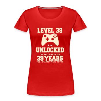 Level 39 Vintage Anniversaire Vintage Rétro - T-shirt bio Premium Femme - rouge - Devant - Mia (176cm)