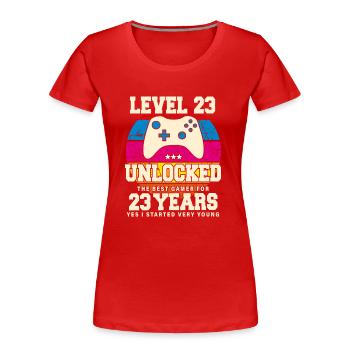 Original 2001 23 ans Niveau 23 Débloquer - T-shirt bio Premium Femme - rouge - Devant - Mia (176cm)