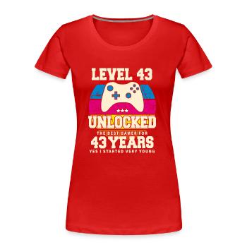 Original 1981 43 ans Niveau 43 Débloquer - T-shirt bio Premium Femme - rouge - Devant - Mia (176cm)