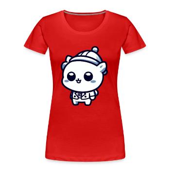 Süßes Kätzchen in Winterkleidung - Frauen Premium Bio T-Shirt - Rot - Vorne - Mia (176cm)