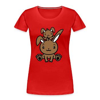 2 Bunnies Dad Mom Child Mother Sitting On Top Of Each Other - Women's Premium Organic T-Shirt - red - Front - Mia (176cm)