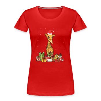 Girafe lumières de Noël Santa Hat cadeau de Noël - T-shirt bio Premium Femme - rouge - Devant - Mia (176cm)