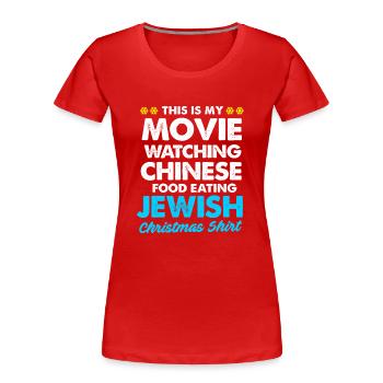 Hanukah Christmas Hanukkah Chanukkah Menorah - Women's Premium Organic T-Shirt - red - Front - Mia (176cm)