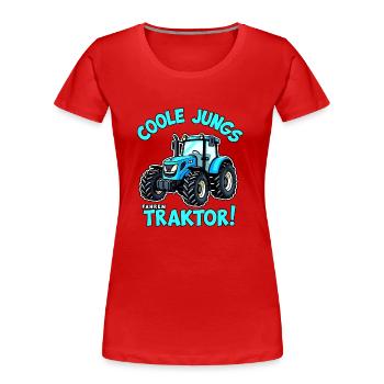 Coole Jungs fahren Traktor Trecker Junge - Frauen Premium Bio T-Shirt - Rot - Vorne - Mia (176cm)