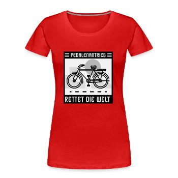 Rettet die Welt mit Pedalenantrieb! - Frauen Premium Bio T-Shirt - Rot - Vorne - Mia (176cm)