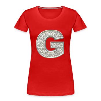 G, lettre, lettre G, initiale, initiale G, monogramme, - T-shirt bio Premium Femme - rouge - Devant - Mia (176cm)