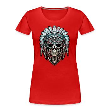 Indian skull chief feathers feather headdress - Women's Premium Organic T-Shirt - red - Front - Mia (176cm)