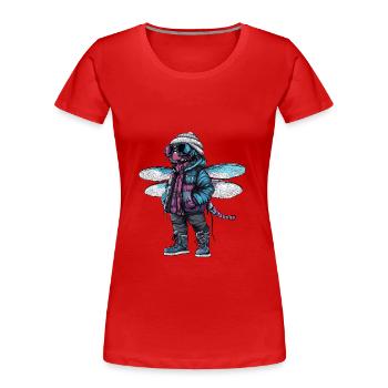 Libellule drôle d’hiver - T-shirt bio Premium Femme - rouge - Devant - Mia (176cm)