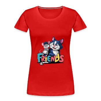 Freunde für immer Katze und Maus Freundschaft - Frauen Premium Bio T-Shirt - Rot - Vorne - Mia (176cm)