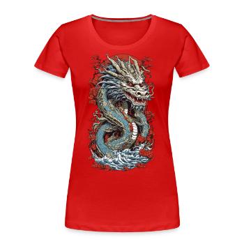 Drachen Mystik im Ukiyo-E Farbholzschnitt Design - Frauen Premium Bio T-Shirt - Rot - Vorne - Mia (176cm)