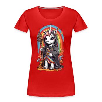 Halloween Licorne magicien arc-en-ciel et sort - T-shirt bio Premium Femme - rouge - Devant - Mia (176cm)