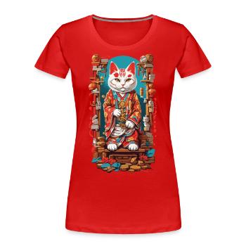 Esthétique Japon chat porte-bonheur chat Design - T-shirt bio Premium Femme - rouge - Devant - Mia (176cm)