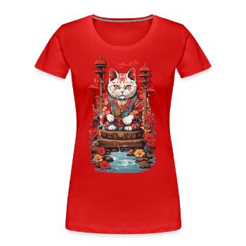 Chat porte-bonheur Vintage Japon chats Art Style - T-shirt bio Premium Femme - rouge - Devant - Mia (176cm)