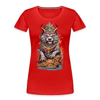 Asian Temple Lion Aesthetics Chinese Lion - Women's Premium Organic T-Shirt - red - Front - Mia (176cm)